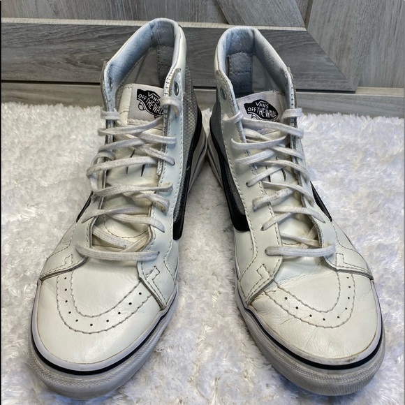 Vans Sk8 Hi Slim Cutout Mesh White Black Leather Shoes Mens 4.5 Womens 6 - Picture 14 of 15